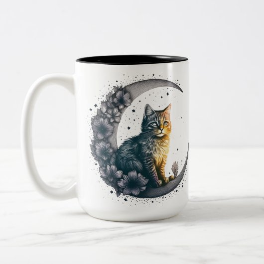 Tasse 2 Couleurs Whimsical Moonlit Cat Art (Gauche)