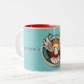 Tasse 2 Couleurs White Dove Turquoise Blue Confirmation Célébration (Devant gauche)