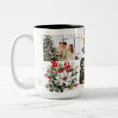 Tasse 2 Couleurs White Poinsettia Holly Red Berries Photo Noël (Gauche)