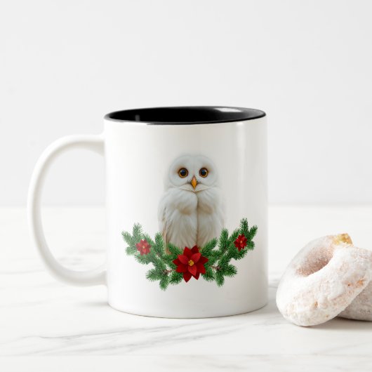 Tasse 2 Couleurs White Snow Christmas Owl (Avec donut)