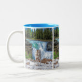 Tasse 2 Couleurs White Wolf & Rocky Mountain Waterfall Wildlife Art (Gauche)