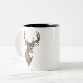 Tasse 2 Couleurs Whitetail Buck Deer Head (Devant gauche)
