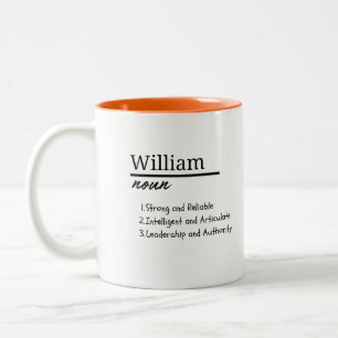 Tasse 2 Couleurs William, Boy Personnalisé Nom Définition