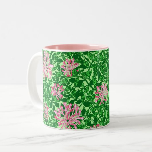Tasse 2 Couleurs William Morris Honeysuckle, rose et vert (Devant gauche)