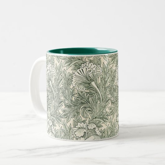 Tasse 2 Couleurs William Morris tulip fond textile vert (Devant gauche)