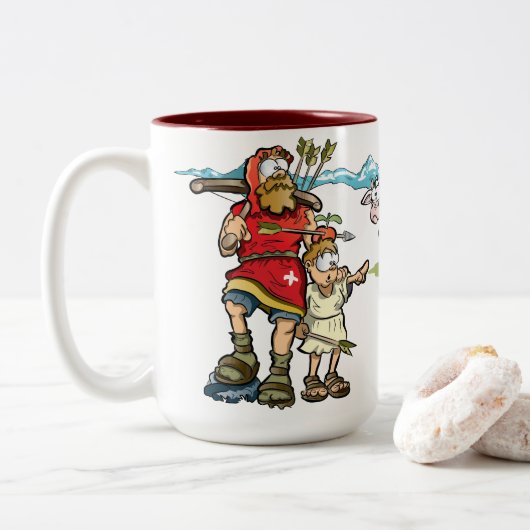 Tasse 2 Couleurs William Tell vue bucolique avec vaches dans les Al (Avec donut)