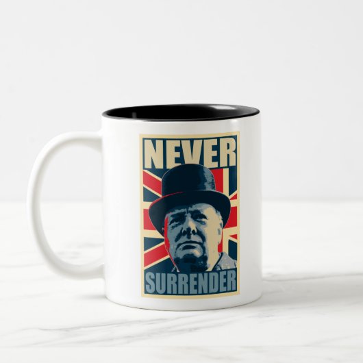 Tasse 2 Couleurs Winston Churchill ne se rend jamais (Gauche)