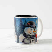 Tasse 2 Couleurs Winter Snowman & Red Cardinal Bird Aquarelle Art (Devant droit)