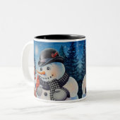 Tasse 2 Couleurs Winter Snowman & Red Cardinal Bird Aquarelle Art (Devant gauche)