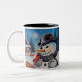 Tasse 2 Couleurs Winter Snowman & Red Cardinal Bird Aquarelle Art (Gauche)