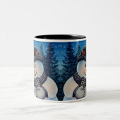 Tasse 2 Couleurs Winter Snowman & Red Cardinal Bird Aquarelle Art (Centre)