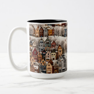 Tasse 2 Couleurs Winter Village Scene Cozy Snowy Town 