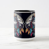 Tasse 2 Couleurs Wolf Mandala aux couleurs vives et Dreamcatcher (Centre)
