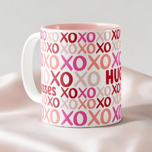 Tasse 2 Couleurs XOXO Câlins et Bisous Rose et Rouge Mignon Galenti