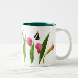 Tasse 2 Couleurs Zantedeschias roses avec des papillons
