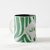 Tasse 2 Couleurs Zebra Monogramme Vert et Blanc Impression (Devant gauche)