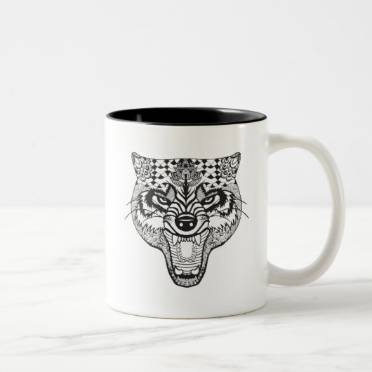 Tasse 2 Couleurs Zentangle a inspiré le loup (Droit)