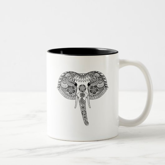 Tasse 2 Couleurs Zentangle a inspiré l'éléphant d'Asie (Droit)