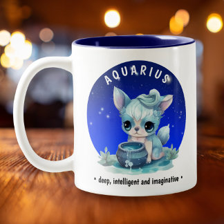 Tasse 2 Couleurs Zodiac Aquarius Cute Watercolor Chien nom personna