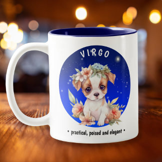 Tasse 2 Couleurs Zodiac Virgo Cute Watercolor Chien date du nom per