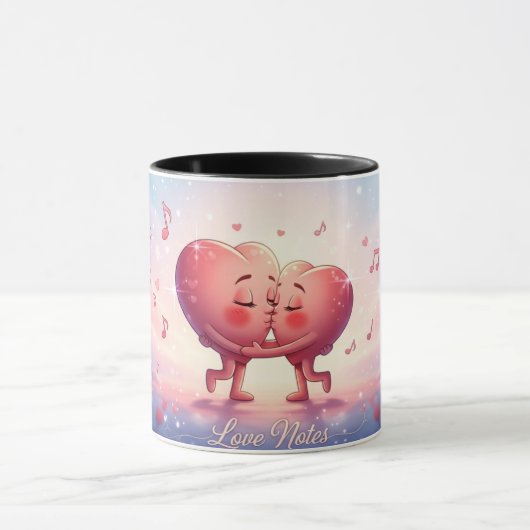 Tasse 330ml Cœurs qui s'embrassent “Notes d'amour” (Centre)