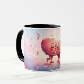 Tasse 330ml Cœurs qui s'embrassent “Notes d'amour” (Devant gauche)