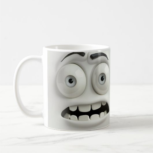 Tasse 3D avec visage sarcastique effrayé (Gauche)