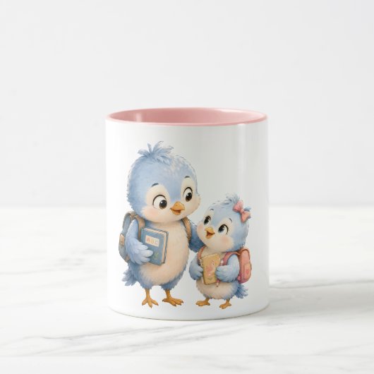Tasse à accent rose Oiseaux frères et sœurs (Centre)