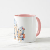 Tasse à accent rose Oiseaux frères et sœurs (Devant droit)