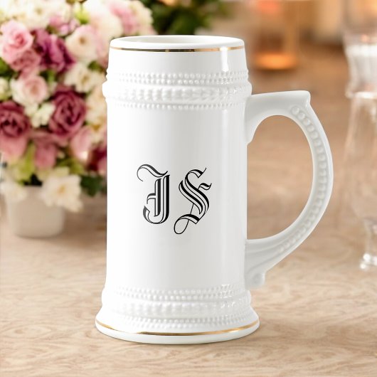 Tasse à bière en céramique blanche avec initiales