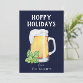 Tasse à bière Joyeuses Fêtes Bleu Plat Carte de Fê (Debout devant)