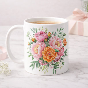 Tasse à café à bouquet floral de rose de pivoine r