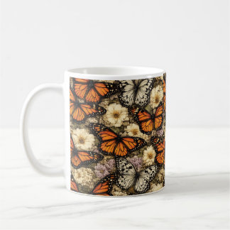 Tasse à café à motif botanique de papillon monarqu