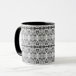 Tasse à café à motif de dentelle grise et blanche