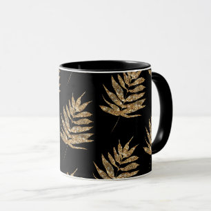 Tasse à café à motif de feuille de fougère noir et