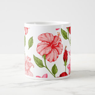 Tasse à café à motif floral d'hibiscus rose esthét
