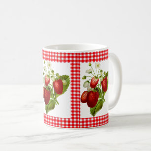 Tasse à café à motif gingham rouge et fraise