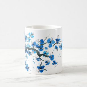 Tasse à café aquarelle Fleurs Bleues Japonaises