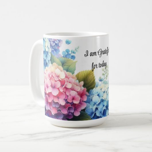 Tasse à café aquarelle hydrangeas Gratitude (Devant gauche)