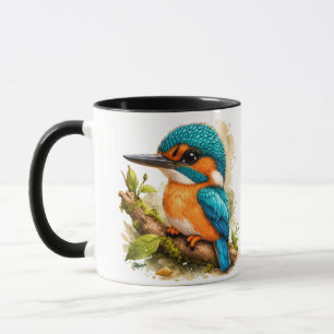 Tasse à café aquarelle oiseau Martin-pêcheur color