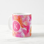 Tasse à café aquarelle rose orange abstraite Monog (Devant gauche)