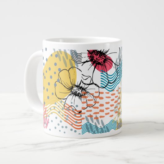 Tasse à café au design de fleurs abstraites (Devant gauche)