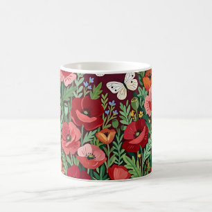 Tasse à café aux coquelicots colorés abstraits et