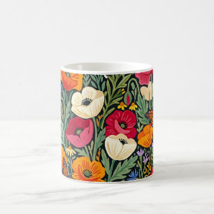 Tasse à café aux coquelicots et papillons colorés