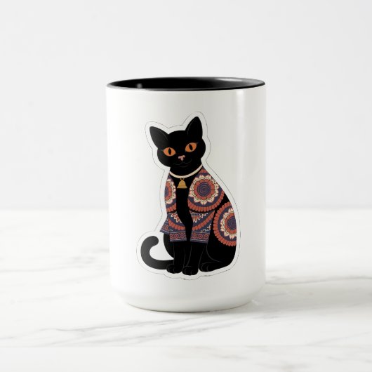 Tasse à café avec collier à cloche pour chat noir (Centre)