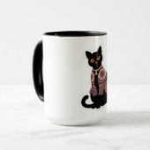 Tasse à café avec collier à cloche pour chat noir (Devant gauche)