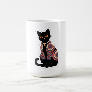 Tasse à café avec collier à cloche pour chat noir