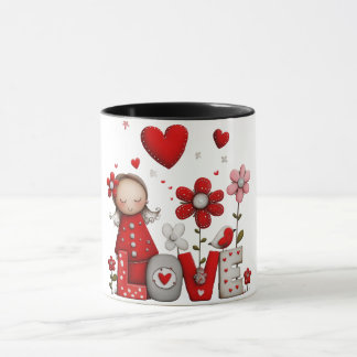 Tasse à café avec dessin petite fille avec plante 