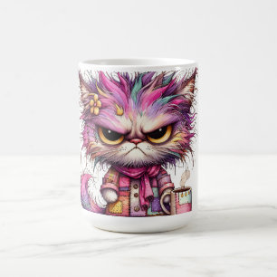 Tasse à café avec image colorée de chat en colère