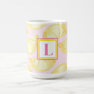 Tasse à café avec impression de citron jaune rose